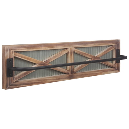 Livoccur Rustic Towel Rack - Weathered Wood & Metal, Easy Installation - Kitchen & Bath Organizer for Towels and Storage