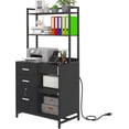 thumbnail image 1 of Livofloral File Cabinet with Charging Station, 3 Drawer Filing Cabinet with Bookshelf, Large Printer Stand with Open Storage Shelves for Home Office, Locking File Cabinets Fits Letter/A4 Size, Black, 1 of 9
