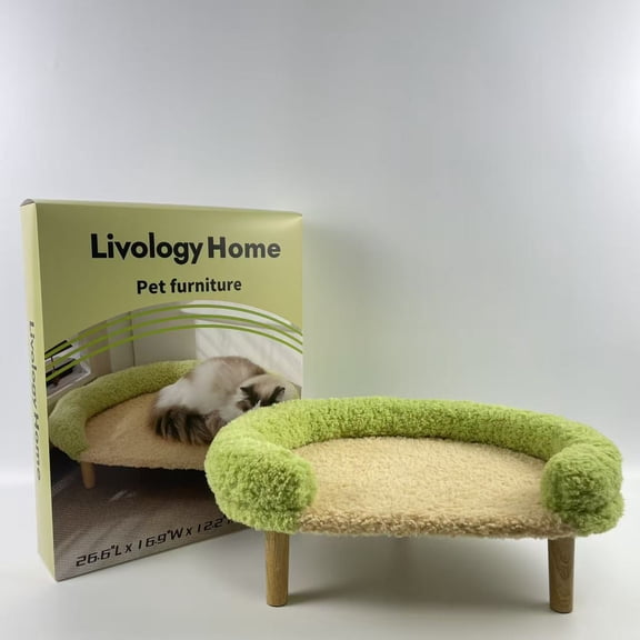 Livology Home Pet furniture, Cat Bed with Removable Washable Cover, Elevated Cat Couch for Cats & Small Medium Dogs, Wooden Pet Sofa Modern Pet Furniture