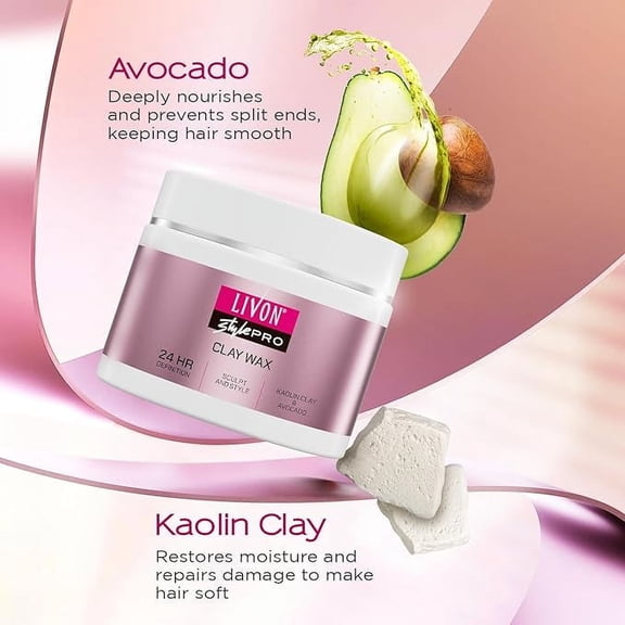 Livon Style Pro Hair Clay Wax for Women & Men| Sculpt & Style with Matte finish |24 Hour Definition| With Kaolin Clay & Avocado | All Hair Types | 100g