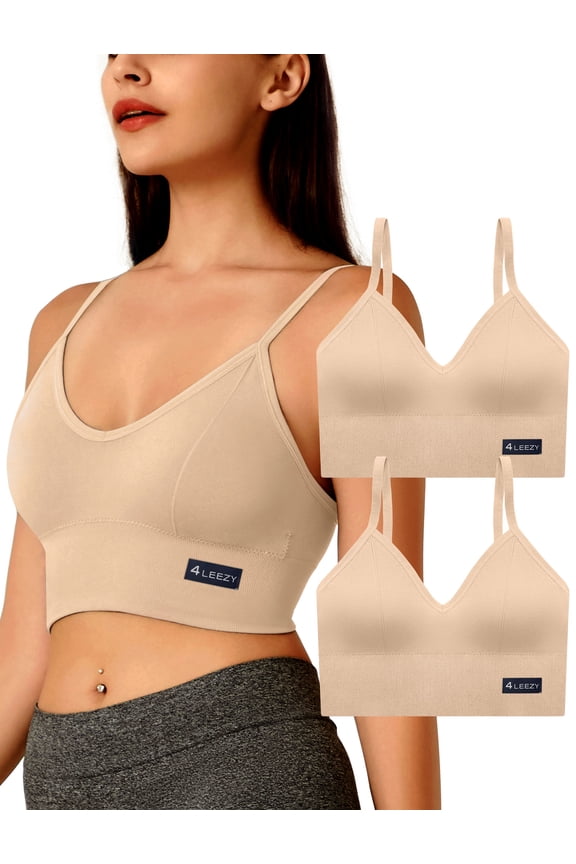 2 Pack Sports Bras for Women- Wireless Soft Workout Bra, Padded Fitness Bralette, Comfort Crop Cami Tank S-XXL