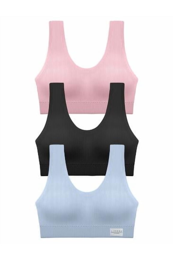 3-Pack Seamless Bralette Set - Soft Training Bras & Sports Bras for Teens, Comfortable Wire-Free Bras for Girls