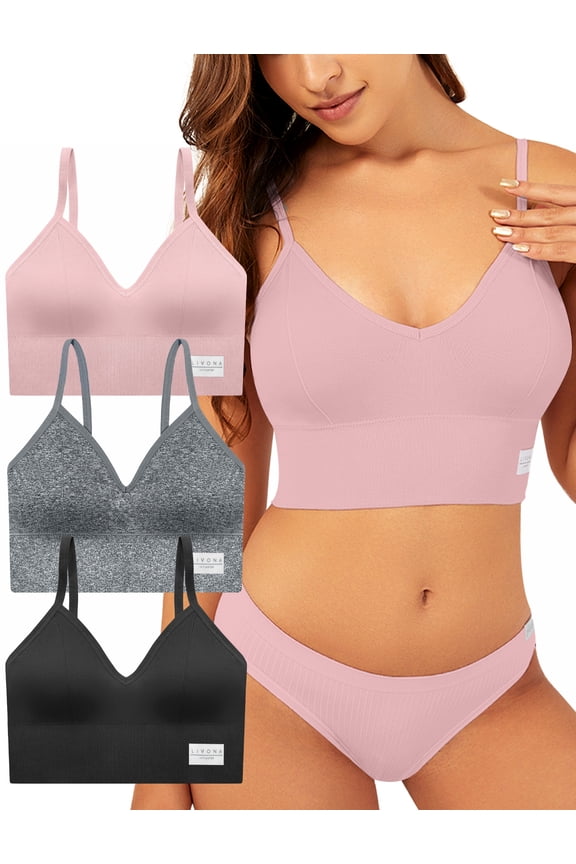 3 Pack Sports Bras for Women- Wireless Soft Workout Bra, Padded Fitness Bralette, Comfort Crop Cami Tank S-XXL