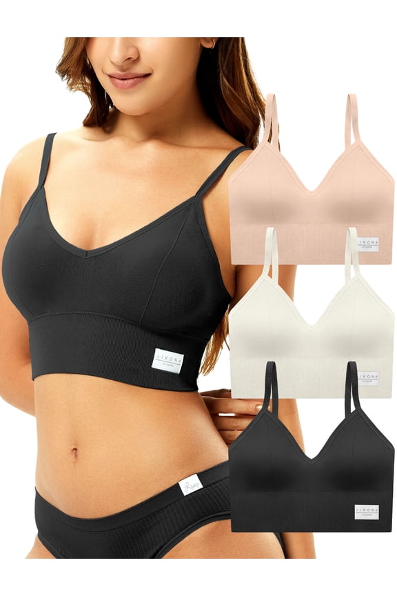 3 Pack Sports Bras for Women- Wireless Soft Workout Bra, Padded Fitness Bralette, Comfort Crop Cami Tank S-XXL