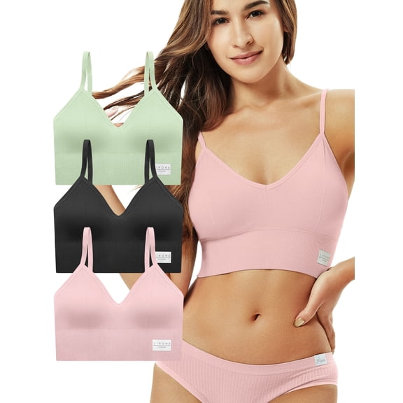 Livona 3 Pack Sports Bras for Women- Wireless Soft Workout Bra, Padded Fitness Bralette, Comfort Crop Cami Tank S-XXL