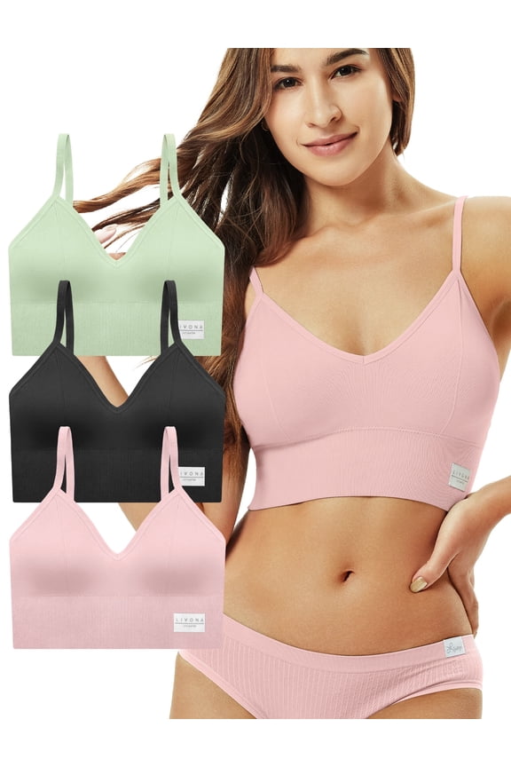 3 Pack Sports Bras for Women- Wireless Soft Workout Bra, Padded Fitness Bralette, Comfort Crop Cami Tank S-XXL
