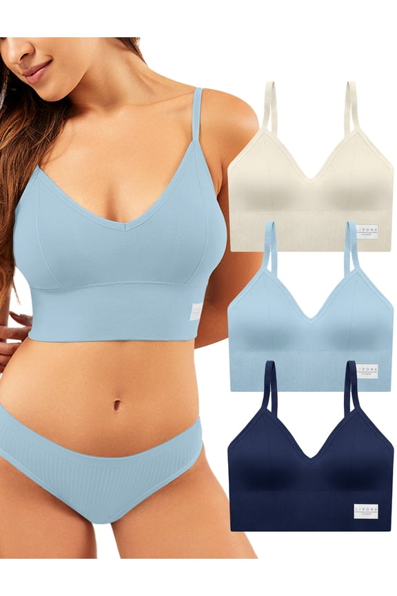 3 Pack Sports Bras for Women- Wireless Soft Workout Bra, Padded Fitness Bralette, Comfort Crop Cami Tank S-XXL