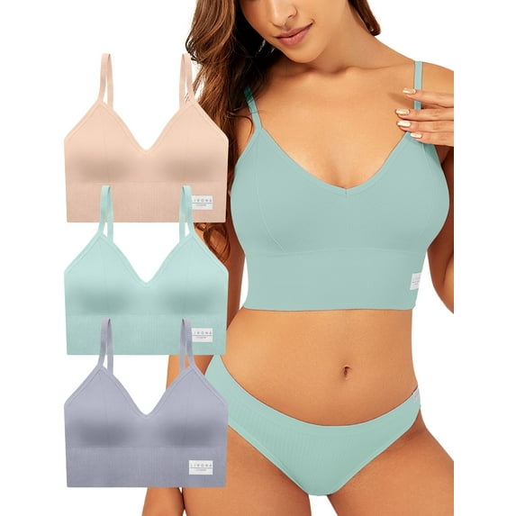 Livona 3 Pack Sports Bras for Women- Wireless Soft Workout Bra, Padded Fitness Bralette, Comfort Crop Cami Tank S-XXL
