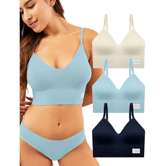 Livona 3 Pack Sports Bras for Women- Wireless Soft Workout Bra, Padded Fitness Bralette, Comfort Crop Cami Tank S-XXL