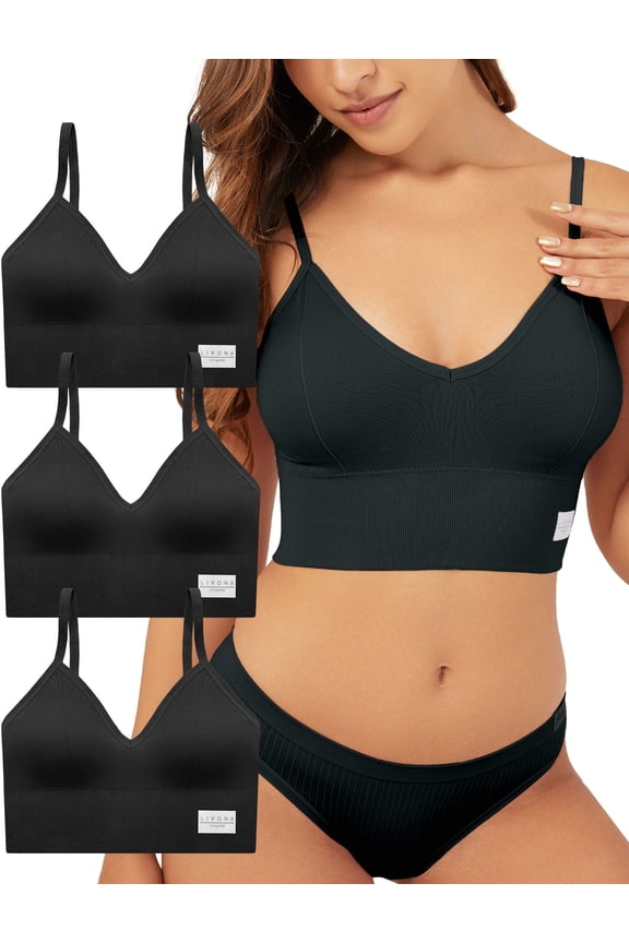 3 Pack Sports Bras for Women- Wireless Soft Workout Bra, Padded Fitness Bralette, Comfort Crop Cami Tank S-XXL