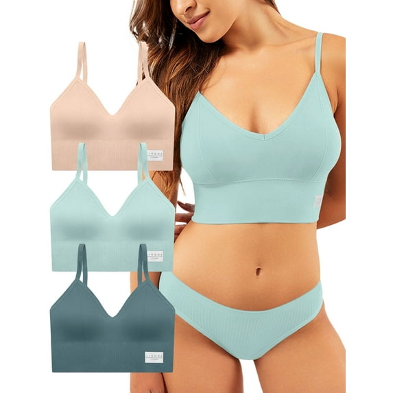 Livona 3 Pack Sports Bras for Women- Wireless Soft Workout Bra, Padded Fitness Bralette, Comfort Crop Cami Tank S-XXL