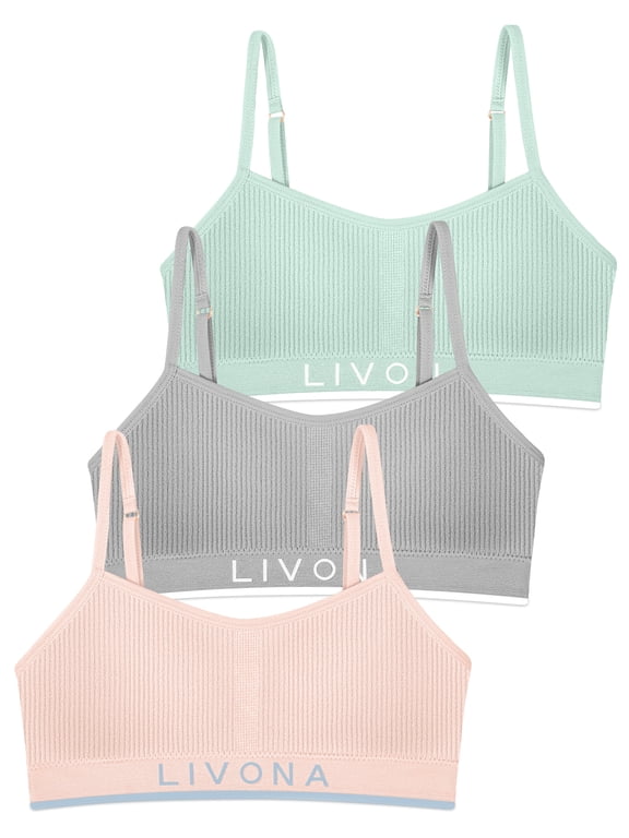 3 Pack Training Bras for Girls-Sports Bra for Teen Ribbed Wireless Bralette Fitness Padded Crop Cami Tank Top(6-14)