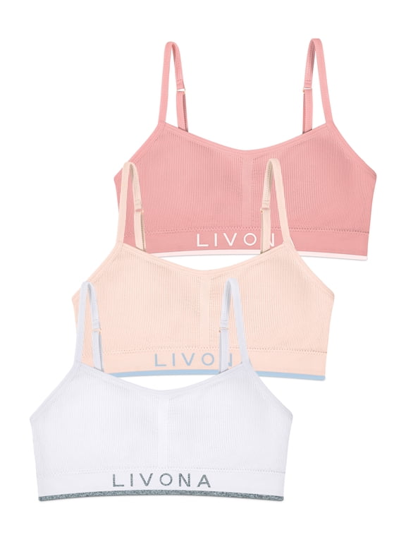 3 Pack Training Bras for Girls-Sports Bra for Teen Ribbed Wireless Bralette Fitness Padded Crop Cami Tank Top(6-14)