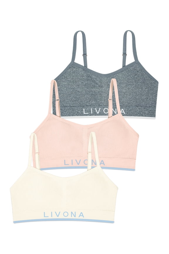 3 Pack Training Bras for Girls-Sports Bra for Teen Ribbed Wireless Bralette Fitness Padded Crop Cami Tank Top(6-14)