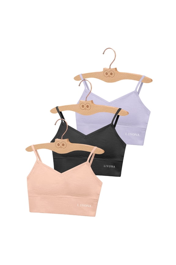 3 Pack Training Bras for Girls - Sports, Fitness, Padded Everyday Bralette, Crop Cami Tank Top (6-14)