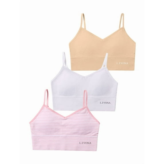 Livona 3 Pack Training Bras for Girls - Sports, Fitness, Padded Everyday Bralette, Crop Cami Tank Top (6-14)