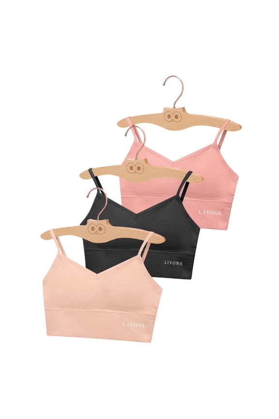3 Pack Training Bras for Girls - Sports, Fitness, Padded Everyday Bralette, Crop Cami Tank Top (6-14)