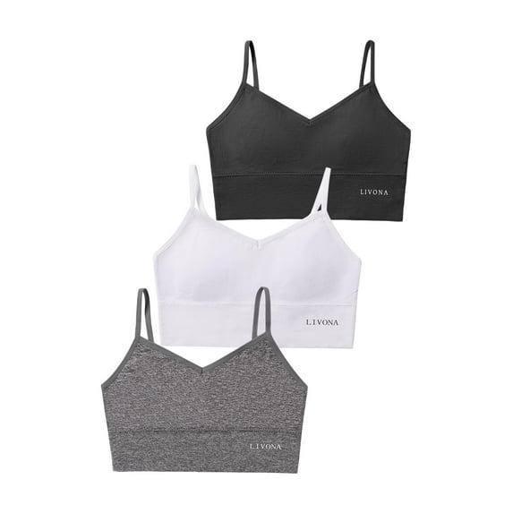 Livona 3 Pack Training Bras for Girls - Sports, Fitness, Padded Everyday Bralette, Crop Cami Tank Top (6-14)