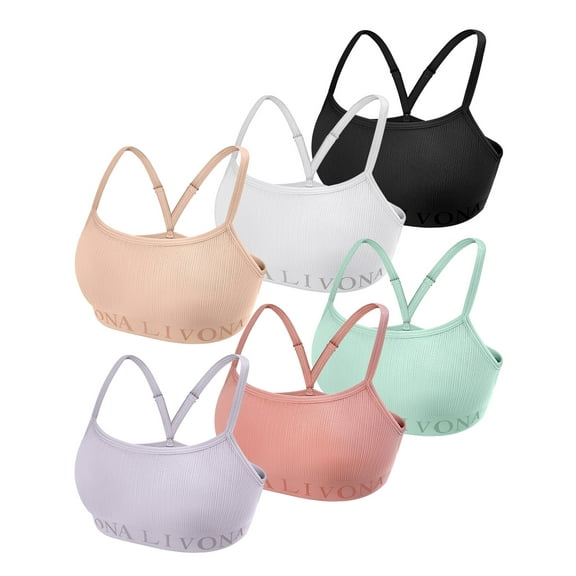 Livona 6-Pack Seamless Bralette Set - Soft Training Bras & Sports Bras for Teens, Comfortable Wire-Free Bras for Girls