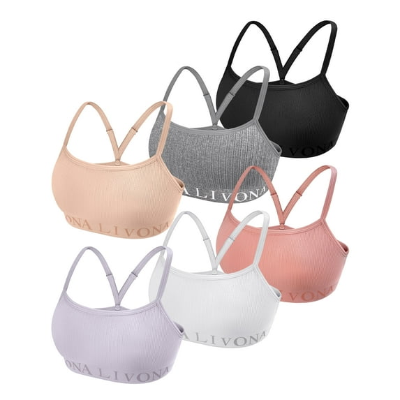 Livona 6-Pack Seamless Bralette Set - Soft Training Bras & Sports Bras for Teens, Comfortable Wire-Free Bras for Girls