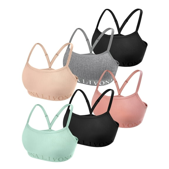Livona 6-Pack Seamless Bralette Set - Soft Training Bras & Sports Bras for Teens, Comfortable Wire-Free Bras for Girls