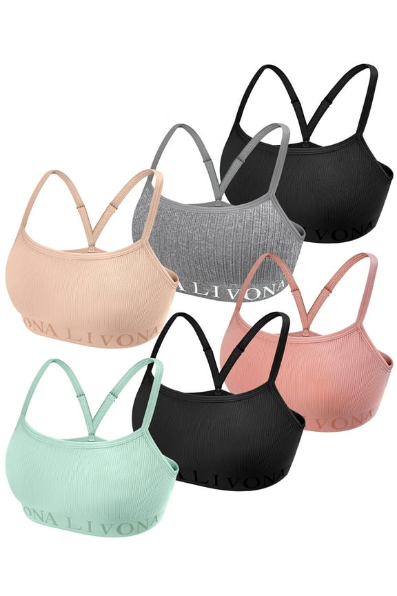6-Pack Seamless Bralette Set - Soft Training Bras & Sports Bras for Teens, Comfortable Wire-Free Bras for Girls