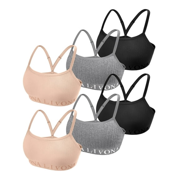 Livona 6-Pack Seamless Bralette Set - Soft Training Bras & Sports Bras for Teens, Comfortable Wire-Free Bras for Girls