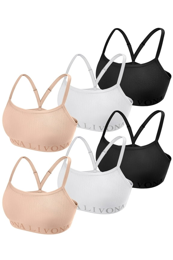 6-Pack Seamless Bralette Set - Soft Training Bras & Sports Bras for Teens, Comfortable Wire-Free Bras for Girls