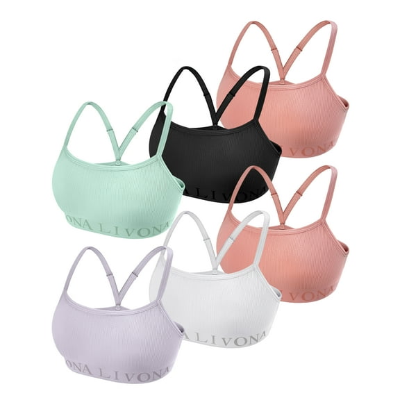 Livona 6-Pack Seamless Bralette Set - Soft Training Bras & Sports Bras for Teens, Comfortable Wire-Free Bras for Girls