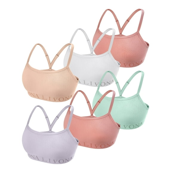 Livona 6-Pack Seamless Bralette Set - Soft Training Bras & Sports Bras for Teens, Comfortable Wire-Free Bras for Girls