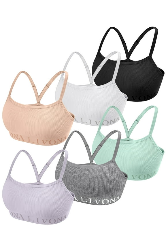 6-Pack Seamless Bralette Set - Soft Training Bras & Sports Bras for Teens, Comfortable Wire-Free Bras for Girls