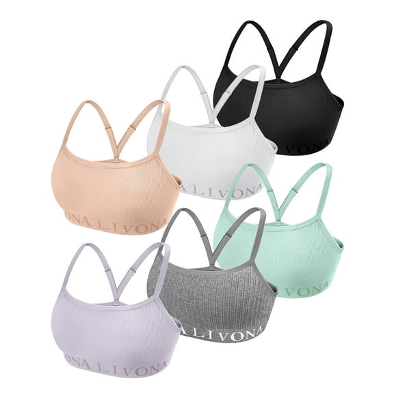 Livona 6-Pack Seamless Bralette Set - Soft Training Bras & Sports Bras for Teens, Comfortable Wire-Free Bras for Girls