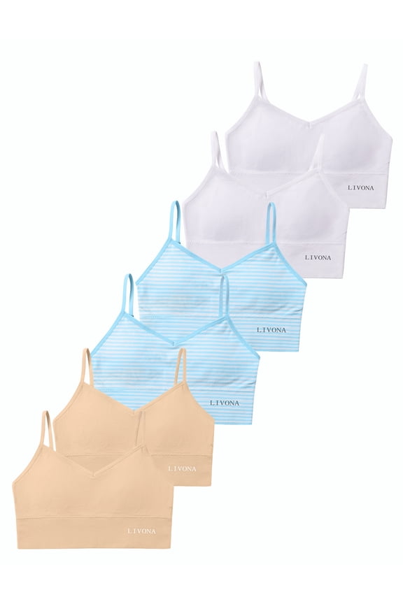 6 Pack Training Bras for Girls-Sports Bra, Fitness Bra, Padded Everyday Bra Bralette,Crop Cami Tank Top (6-14)
