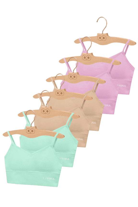 6 Pack Training Bras for Girls-Sports Bra, Fitness Bra, Padded Everyday Bra Bralette,Crop Cami Tank Top (6-14)