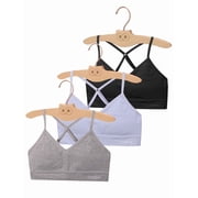 Racerback Training Bra for Girls- 3 Pack Seamless Sports Bra, Padded Everyday Bra Bralette,Crop Cami Tank Top (6-14)