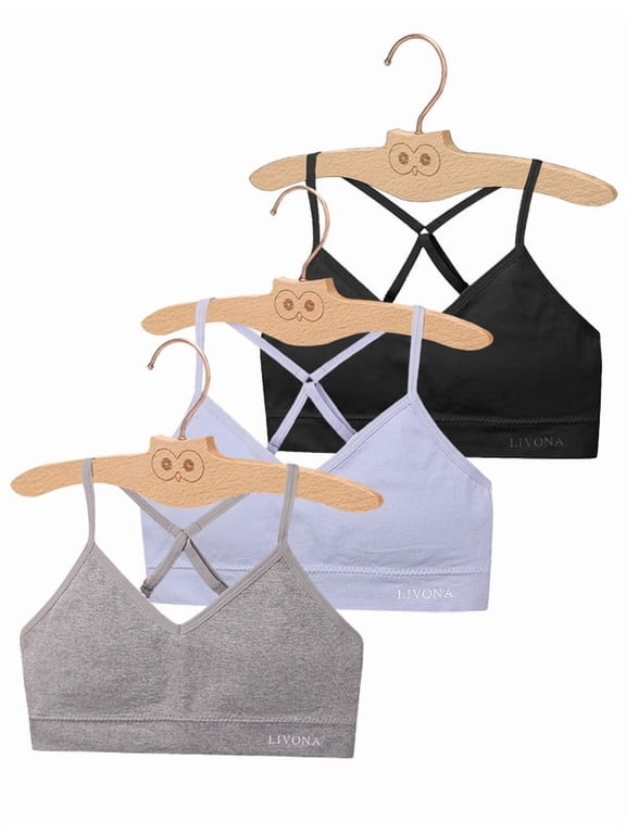 Racerback Training Bra for Girls- 3 Pack Seamless Sports Bra, Padded Everyday Bra Bralette,Crop Cami Tank Top (6-14)