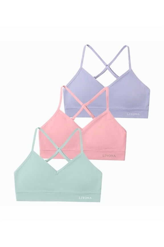 Racerback Training Bra for Girls- 3 Pack Seamless Sports Bra, Padded Everyday Bra Bralette,Crop Cami Tank Top (6-14)