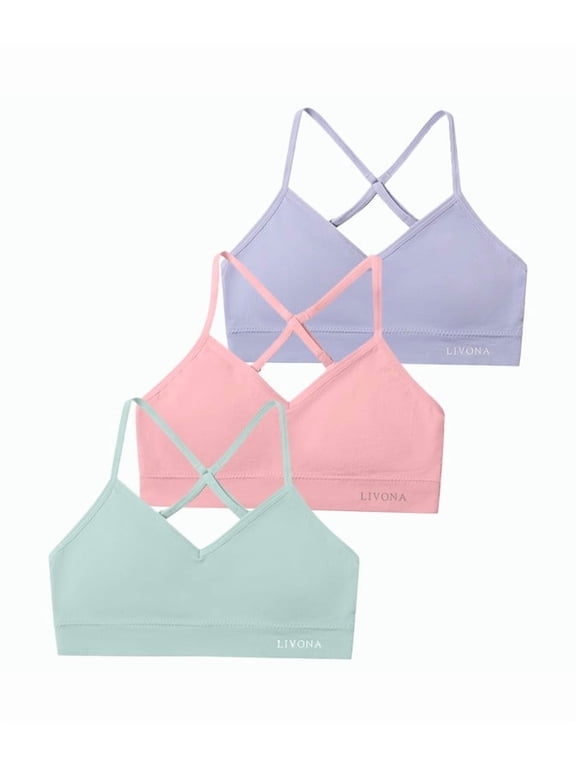 Racerback Training Bra for Girls- 3 Pack Seamless Sports Bra, Padded Everyday Bra Bralette,Crop Cami Tank Top (6-14)