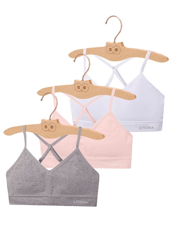 Racerback Training Bra for Girls- 3 Pack Seamless Sports Bra, Padded Everyday Bra Bralette,Crop Cami Tank Top (6-14)