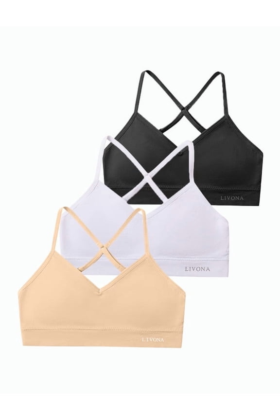 Racerback Training Bra for Girls- 3 Pack Seamless Sports Bra, Padded Everyday Bra Bralette,Crop Cami Tank Top (6-14)