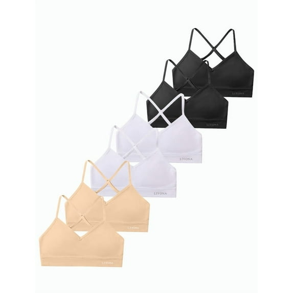 Livona Racerback Training Bra for Girls- 3 Pack Seamless Sports Bra, Padded Everyday Bra Bralette,Crop Cami Tank Top (6-14)