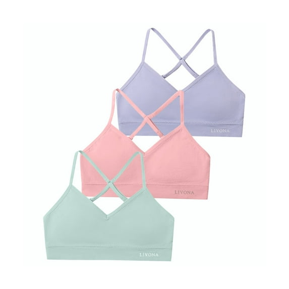 Livona Racerback Training Bra for Girls- 3 Pack Seamless Sports Bra, Padded Everyday Bra Bralette,Crop Cami Tank Top (6-14)