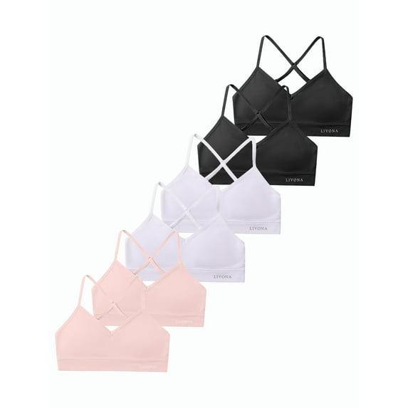 Livona Racerback Training Bra for Girls- 3 Pack Seamless Sports Bra, Padded Everyday Bra Bralette,Crop Cami Tank Top (6-14)
