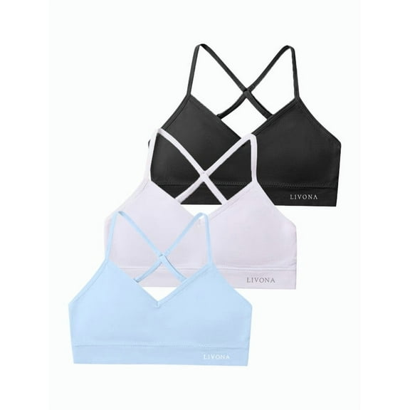 Livona Racerback Training Bra for Girls- 3 Pack Seamless Sports Bra, Padded Everyday Bra Bralette,Crop Cami Tank Top (6-14)