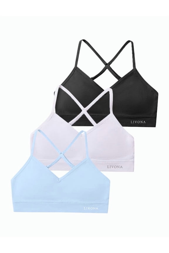 Racerback Training Bra for Girls- 3 Pack Seamless Sports Bra, Padded Everyday Bra Bralette,Crop Cami Tank Top (6-14)