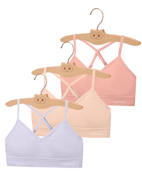 Racerback Training Bra for Girls- 3 Pack Seamless Sports Bra, Padded Everyday Bra Bralette,Crop Cami Tank Top (6-14)