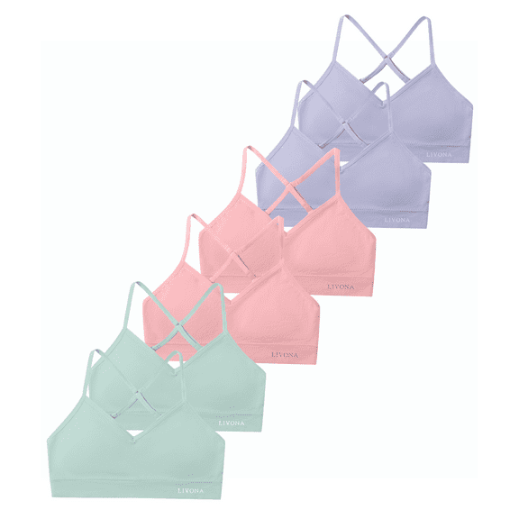 Livona Racerback Training Bra for Girls- 3 Pack Seamless Sports Bra, Padded Everyday Bra Bralette,Crop Cami Tank Top (6-14)