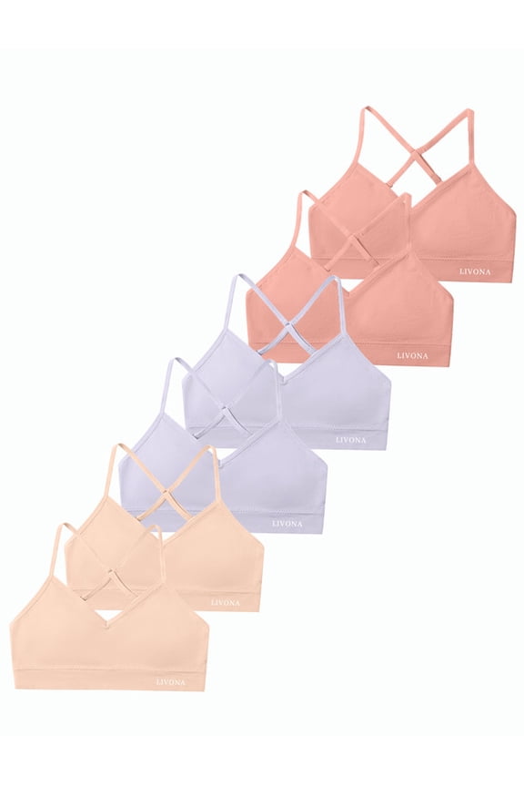 Racerback Training Bra for Girls- 3 Pack Seamless Sports Bra, Padded Everyday Bra Bralette,Crop Cami Tank Top (6-14)
