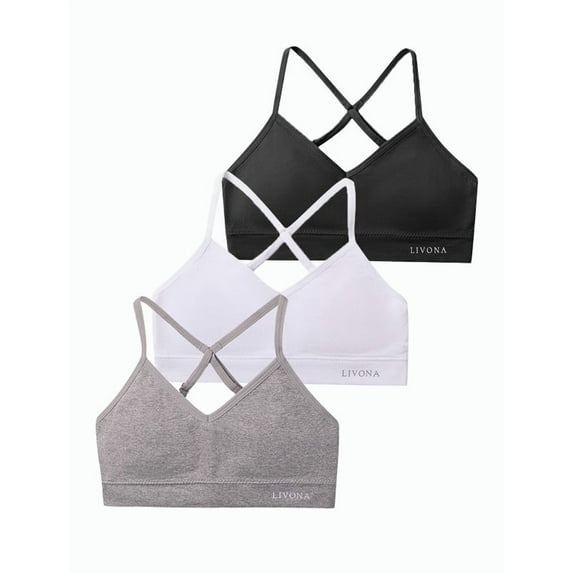 Livona Racerback Training Bra for Girls- 3 Pack Seamless Sports Bra, Padded Everyday Bra Bralette,Crop Cami Tank Top (6-14)
