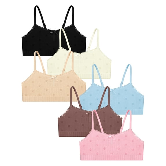 Livona Racerback Training Bra for Girls- 6 Pack Seamless Sports Bra, Padded Everyday Bra Bralette,Crop Cami Tank Top (6-14)